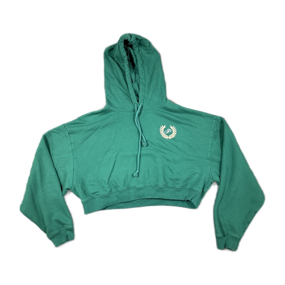 PINK Victoria's Secret Green Cropped Hoodie Laurel Wreath Logo Large